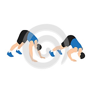 Man doing Pike push up exercise. Flat vector