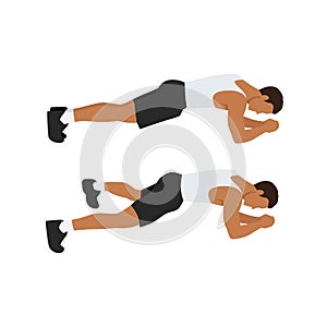 Man doing Plank jacks. Extended leg exercise.