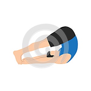 Man doing plow pose halasana exercise. Flat vector illustration