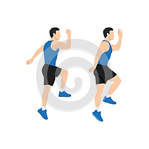 Man doing Power skips exercise. Flat vector