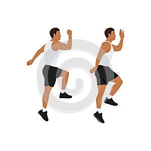 Man doing Power skips exercise. Flat vector