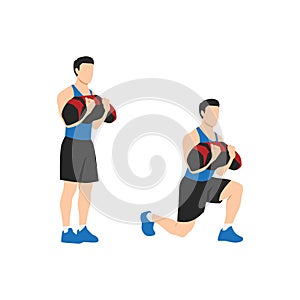 Man doing powerbag or sandbag walking lunges flat vector