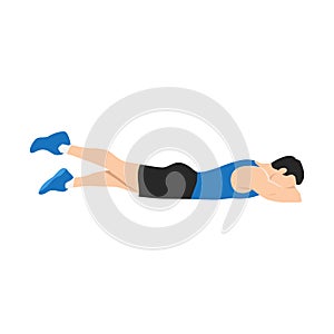 Man doing Prone or lying leg lifts exercise. Flat vector illustration