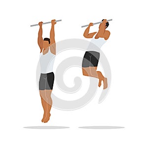 Man doing Pull up with supinated grip exercise. Flat vector photo