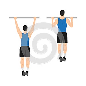 Man doing pull ups exercise. Flat vector illustration photo