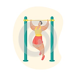 Man doing pull-ups workout. Outdoor fitness equipment. Flat vector illustration