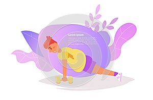 Man doing push-UPS on the floor Vector. Cartoon. Isolated art on white background. Flat - Vector