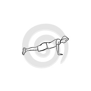 Man doing push-ups hand drawn outline doodle icon.