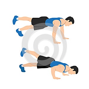 Man doing raised one legged or leg push up. Flat vector