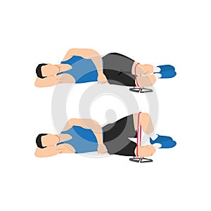 Man doing Resistance band clam shells exercise.