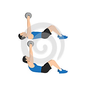 Man doing Resistance. Weighted crunches exercise.