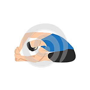 Man doing Revolved seated forward bend or parivrtta paschimottanasana