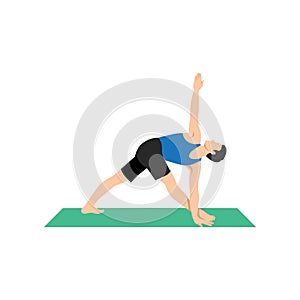 Man doing revolved triangle pose parivrtta trikonasana exercise