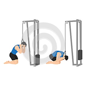 Man doing rope ab pulldown exercise. Flat vector