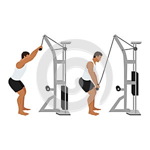 Man doing Rope pulldown exercise. Flat vector illustration