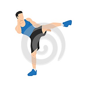 Man doing Roundhouse side kicks. Side kick. Sport exersice. Woman doing exercise