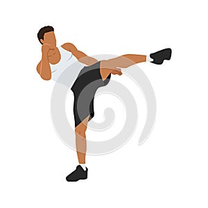 Man doing Roundhouse side kicks. Side kick. Sport exersice. Woman doing exercise