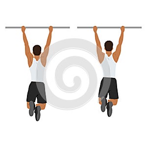 Man doing scapula pull or scap pulls or pull up exercise