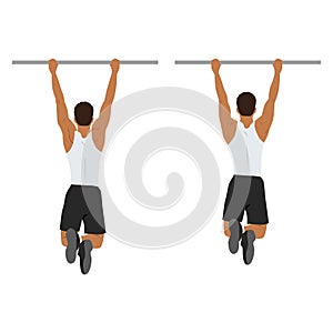 Man doing scapula pull or scap pulls or pull up exercise