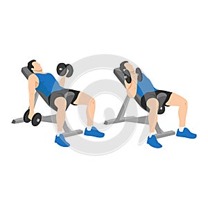 Man doing Seated alternating incline bench dumbbell curls exercise