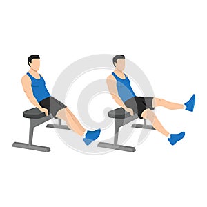 Man doing seated bench extended flutter kicks exercise