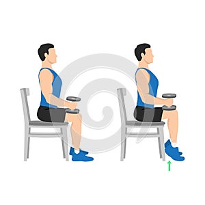 Man doing seated dumbbell or chair calf raises.