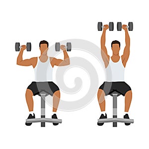 Man doing Seated Dumbbell overhead shoulder press . Top body workout.