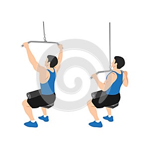 Man doing seated lat pulldowns flat vector