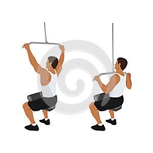 Man doing seated lat pulldowns flat vector