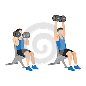 Man doing Seated Shoulder hammer. Overhead presses exercise.