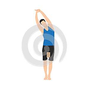 Man doing Side bending mountain pose parsva tadasana exercise. photo