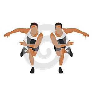 Man doing side or lateral shuffles or hops skaters exercise