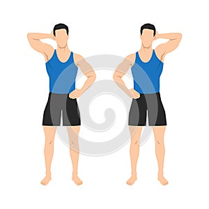 Man doing side push neck stretch exercise while standing
