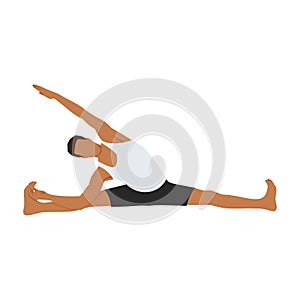Man doing side seated wide angle pose parsva upavistha konasana exercise photo