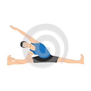 Man doing side seated wide angle pose parsva upavistha konasana photo