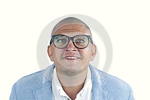 Man doing silly face with nerd glasses isolated