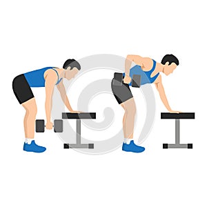 Man doing Single arm bent over row exercise. Flat vector