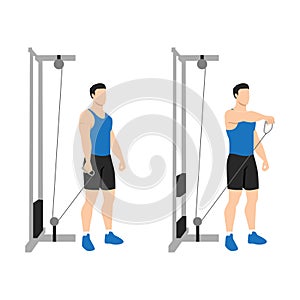 Man doing Single arm cable front raise exercise