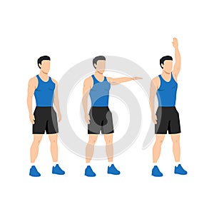 Man doing single arm front raises to overhead extension