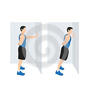 Man doing Single arm wall push up exercise.