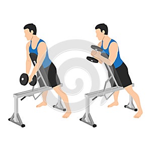 Man doing single dumbbell spider hammer curl exercise