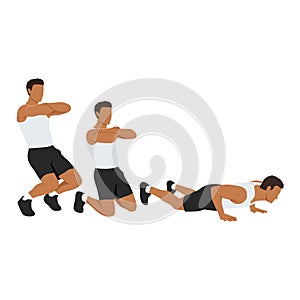 Man doing Sissy squat to nordic curl. Flat vector photo