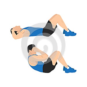 Man doing sit ups exercise. Abdominals exercise flat vector illustration