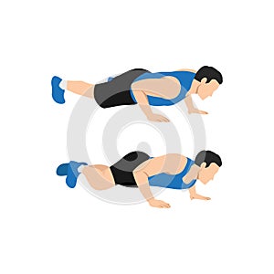 Man doing Spider-man press-up exercise. Flat vector