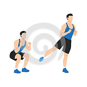 Man doing squats to side leg raises or leg lifts exercise