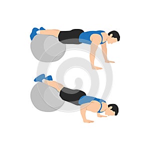 Man doing stability Swiss ball push up exercise.