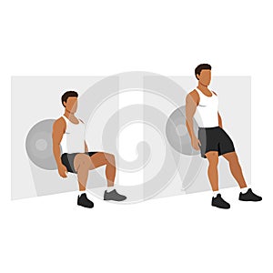 Man doing Stability or Swiss ball wall squat exercise