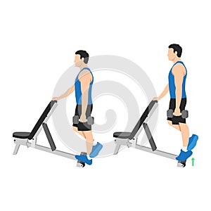 Man doing Standing calf raise with dumbbell exercise. photo