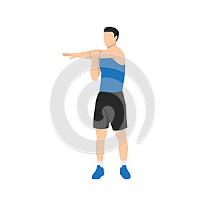 Man doing Standing cross body arm. Shoulder stretch