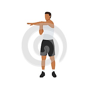 Man doing Standing cross body arm. Shoulder stretch